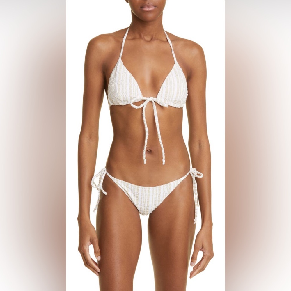 Lisa Marie Fernandez Seersucker Triangle Two Piece Bathing Suit
